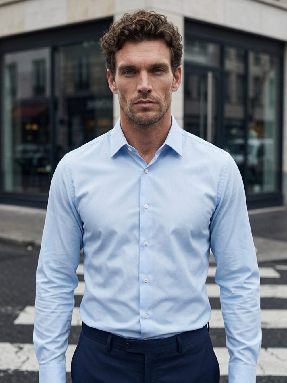 Men's Classic Light Blue Button-Down Shirt - Tailored Casual Fit